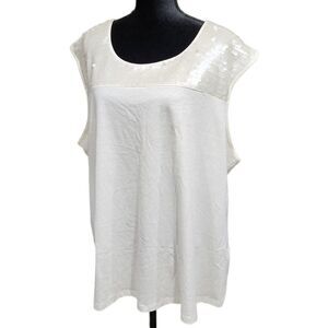 Dana Buchman Womens Ivory Sequin Top Sleeveless Spread Collar Tank 3X